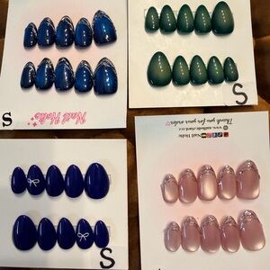 Set of Stylish Press-On Nails in Blue, Green, and Pink GREAT quality with extras
